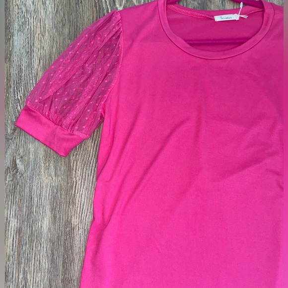 Hot Pink Top with Sheer Bubble Sleeves🎀 - Picture 2 of 3